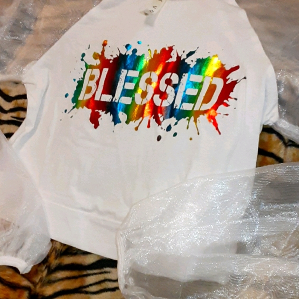 'Blessed' sheer sleeved crop top - Picture 2 of 2